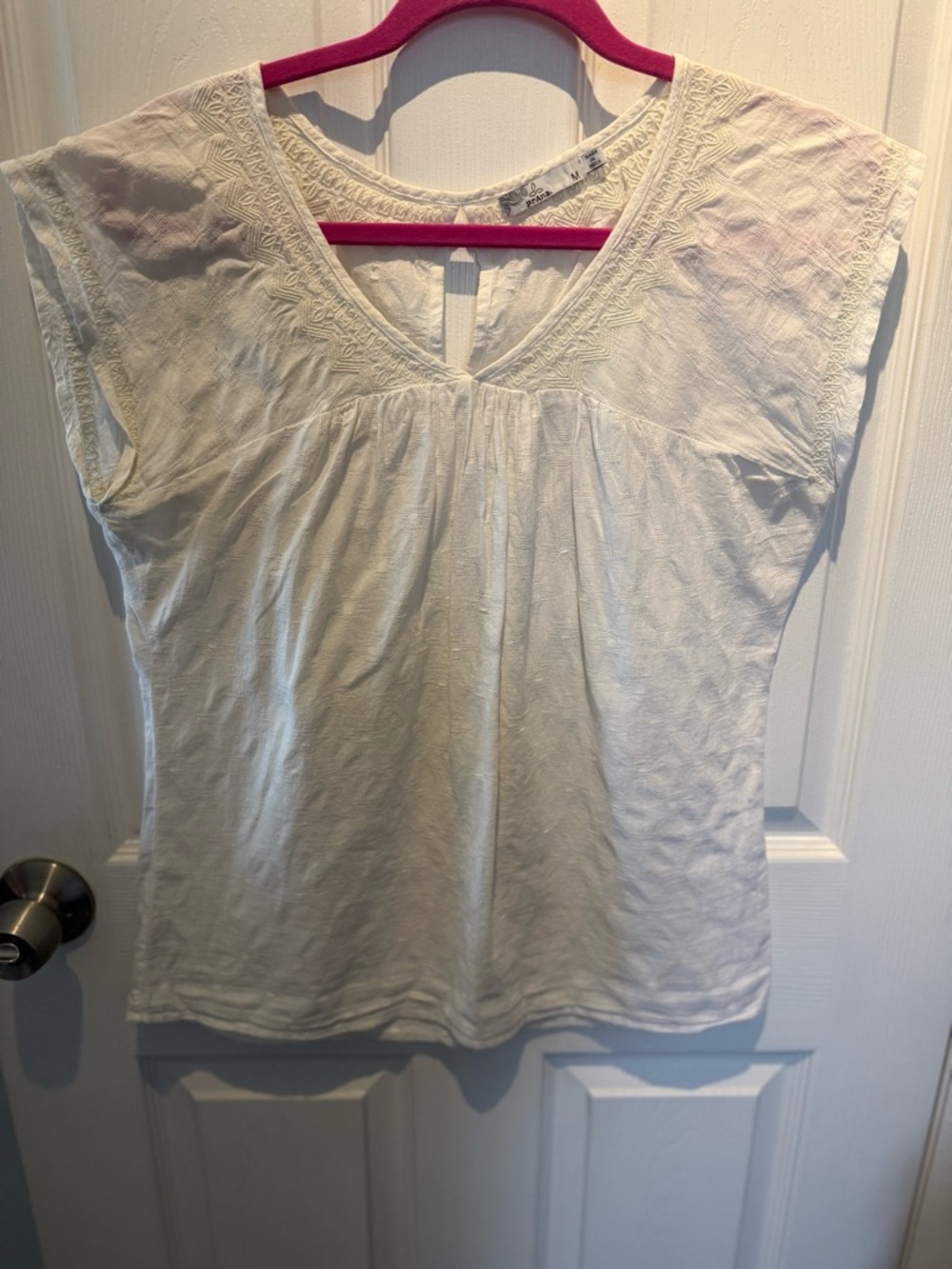 Prana Women's White Ivory Embroidered 100% Organic Cotton Blossom Blouse M - Picture 3 of 5